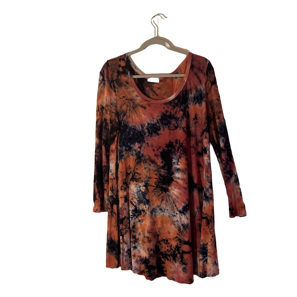 JODIFL Tie-Dye Long Sleeve Swing Tunic - Orange, pink & blue L